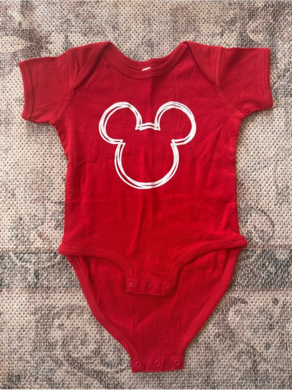 Rabbit Skins Red One-Piece Bodysuit with White Mouse Outline